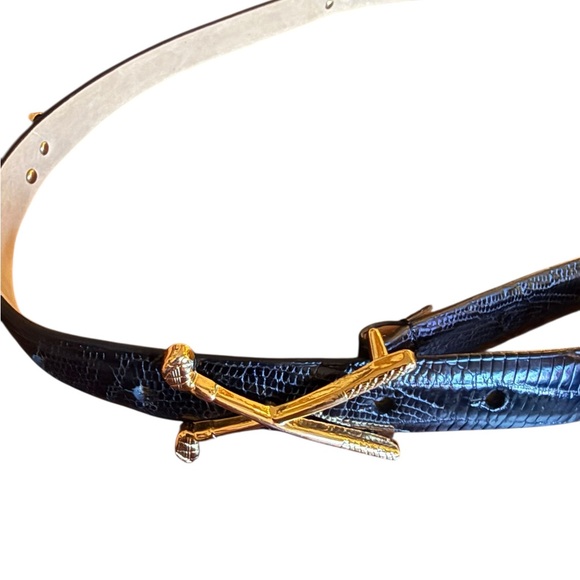 Ib Belt Company Black Italian Leather Belt | Gold Crossed Golf Clubs Buckle Sz L